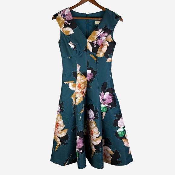 Anthropologie Baikal Dress By Moulinette Souers Size 2 Floral Teal Fit & Flare - Picture 3 of 16